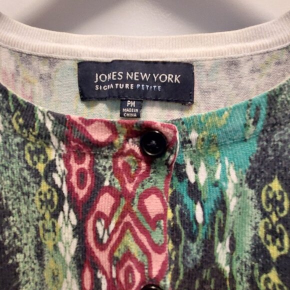 JONES NEW YORK Signature Multi-Colors Graphic Print L/S Button-Down Cardigan PM - Picture 14 of 14